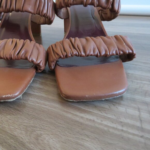 STAUD Frankie Ruched Block Heel Mule Slip On Shoes in Tan Leather - Size US 8 - Picture 12 of 16